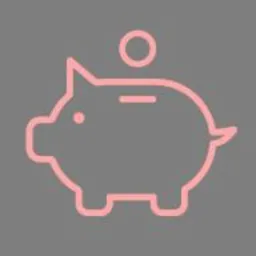 Różowa ikona świnki skarbonki z monetą w tle na szarym tle.