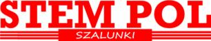 Czerwone logo firmy STEM POL Szalunki na białym tle, z trzema poziomymi liniami pod napisem 'SZALUNKI'.