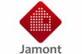 Czerwone logo JAMONT na białym tle, przedstawiające stylizowany dom z pikseli w rombie.