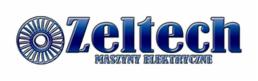 Logo firmy ZeltechME z niebieskim symbolem turbiny po lewej stronie i napisem 'Zeltech' oraz 'MASZYNY ELEKTRYCZNE' poniżej.