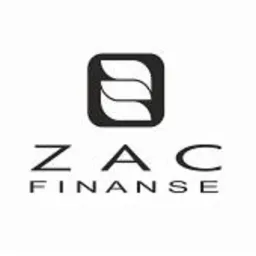 Logo ZAC Finanse: stylizowany symbol w czarnej ramce nad napisem 'ZAC FINANSE' na białym tle. Minimalistyczny design, czytelny font.