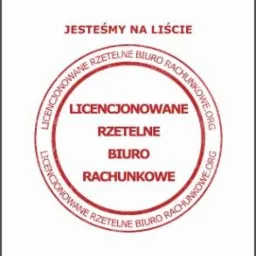 Czerwona pieczęć z napisem 'LICENCJONOWANE RZETELNE BIURO RACHUNKOWE.ORG' okalającym centralny tekst 'LICENCJONOWANE RZETELNE BIURO RACHUNKOWE' na białym tle.