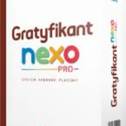 Białe pudełko o kształcie prostopadłościanu z napisem 'Gratyfikant nexo PRO' w kolorze brązowym i niebieskim, logo Insert w dolnej części. Widoczny kod kreskowy z boku opakowania.