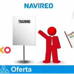 Materiały szkoleniowe z oprogramowania Insert Nexo w Mysłowicach, prezentowane na białym tle z logo firmy i figurą osoby wskazującej na tablicę z napisem 'Training'.