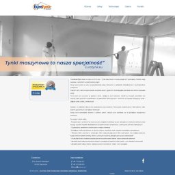 SGWS.PL SPÓŁKA Z OGRANICZONĄ ODPOWIEDZIALNOŚCIĄ - Strona internetowa eurotynk.eu z widocznym logo, menu i hasłem 'Tynki maszynowe to nasza specjalność'. W tle pracownik wykonujący tynki maszynowe.