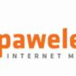 Pomarańczowe logo firmy Pawelec.info z motywem tarczy i strzały, specjalizującej się w projektowaniu stron internetowych i mediów.