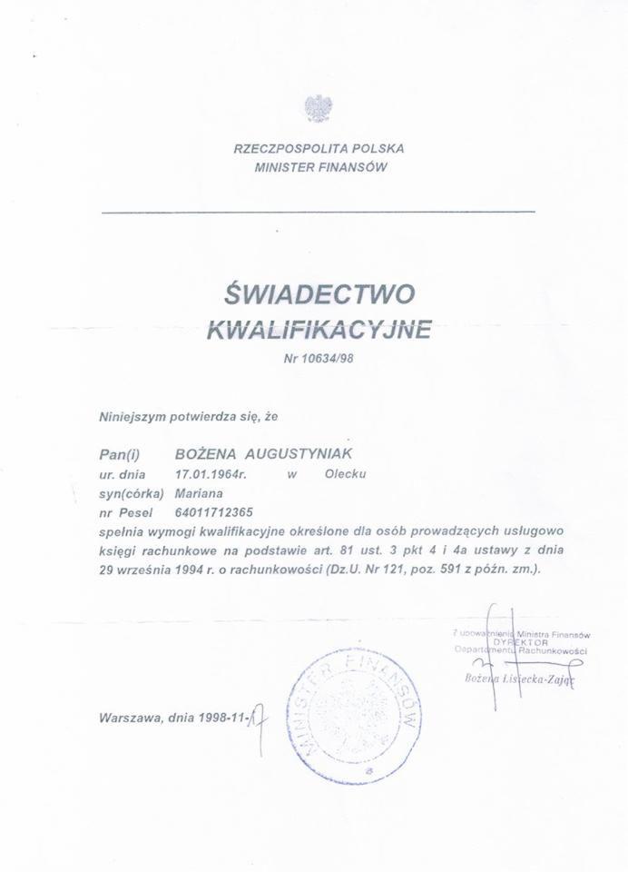 Świadectwo Kwalifikacyjne Ministerstwa Finansów