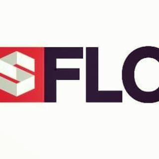 Logo firmy FLO w kolorystyce czarno-czerwonej na białym tle.