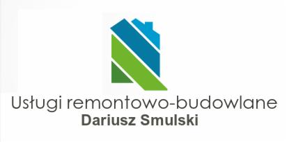 Grafika z logo firmy remontowo-budowlanej Dariusza Smulskiego. Logo przedstawia abstrakcyjny dom w odcieniach zieleni i niebieskiego. Minimalistyczny design.