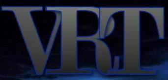 Logo firmy z Kotomierza z dużymi literami VRT w szaro-niebieskiej kolorystyce na ciemnym tle z delikatnym gradientem.