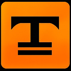 Pomarańczowe logo TOPSYSTEM na czarnym tle, z geometryczną literą 'T' i dwoma poziomymi liniami pod nią, umieszczone w kwadratowej ramce z zaokrąglonymi rogami.