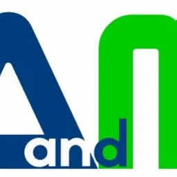 Logo firmy z niebieską literą A, napisem 'and' i zieloną literą M na białym tle.