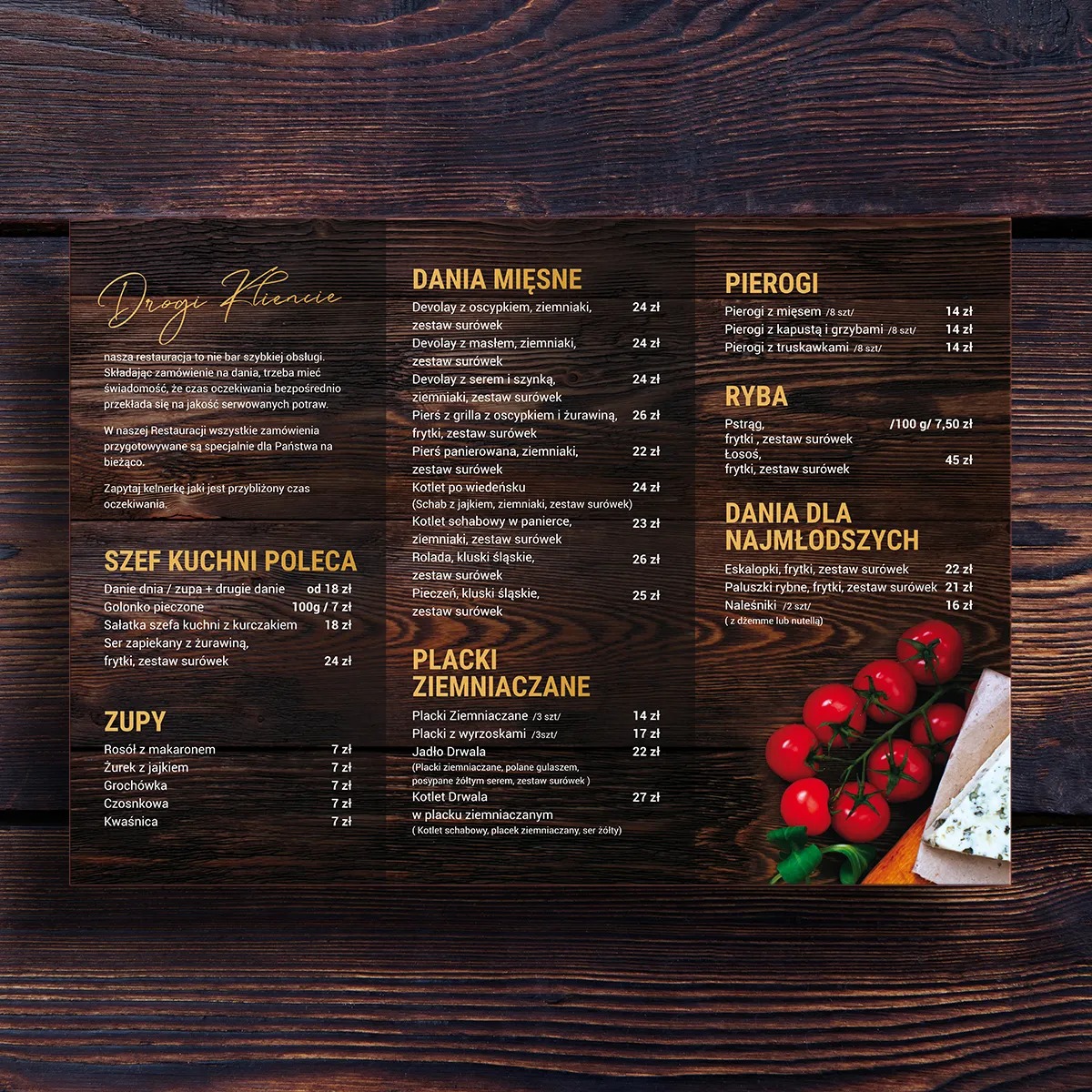 Menu dla restauracji