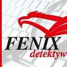 Logo firmy: Czerwony feniks nad nazwą 'FENIX detektywi.pl', obok pionowy napis 'BIURO DETEKTYWISTYCZNE'.