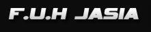 Biały napis 'F.U.H JASIA' na czarnym tle. Prosty, czytelny font, brak dodatkowych elementów graficznych. Minimalistyczny design, kontrastowe barwy.