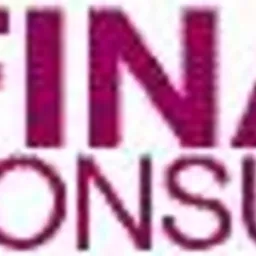 Logo firmy Finans Konsulting w kolorze fuksji z abstrakcyjnym symbolem FK po lewej stronie nazwy.