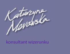 Logo firmy Katarzyna Nowacka, konsultant wizerunku, na fioletowym tle.