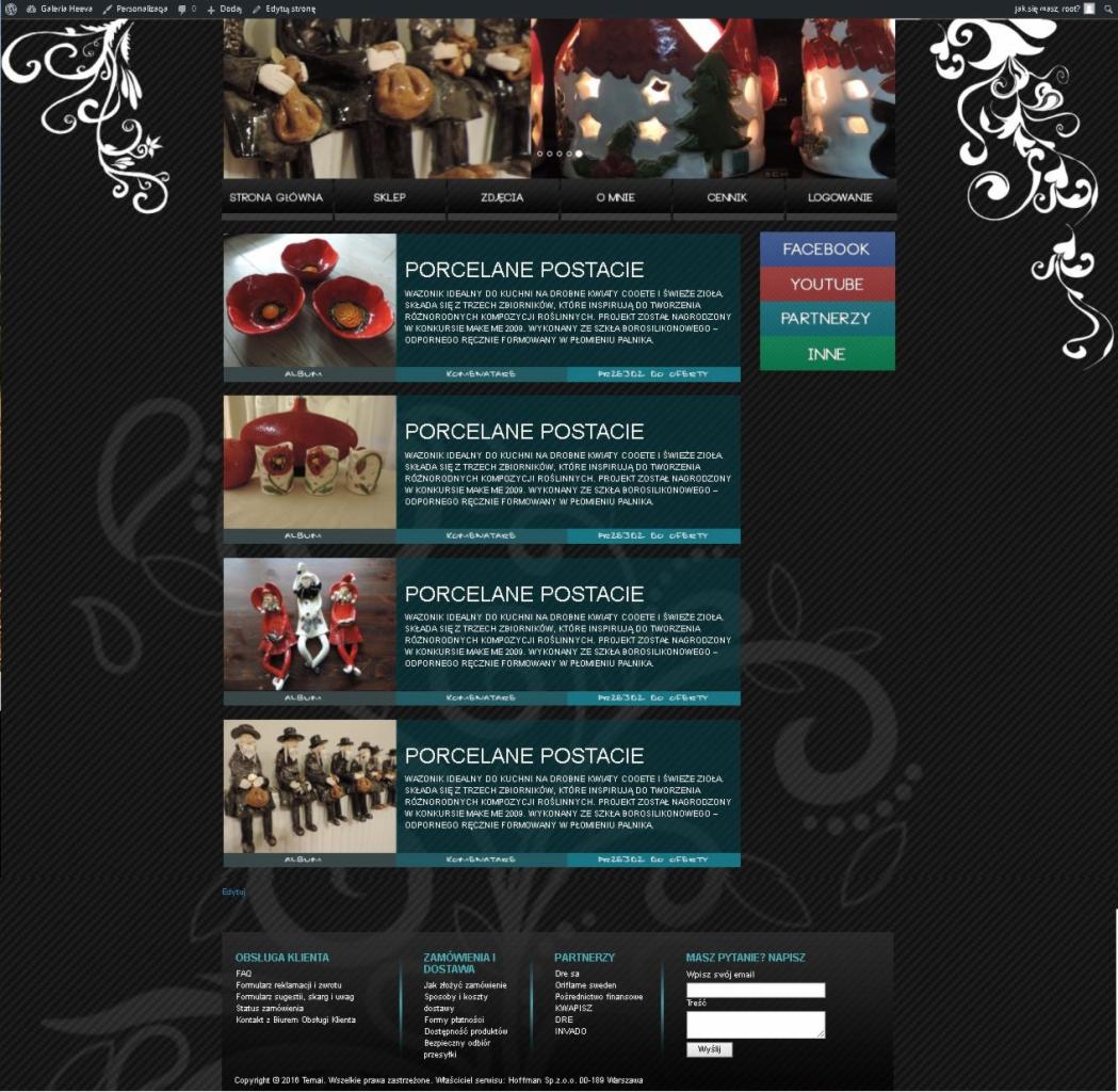 Zrzut ekranu strony internetowej z galerią porcelanowych wazoników, nagrodzonych w konkursie Make Me 2009. Prezentacja ręcznie formowanych naczyń.