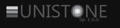 Logo firmy Unistone Sp. z o.o. z trzema poziomymi paskami po lewej stronie i okrągłym elementem w nazwie.