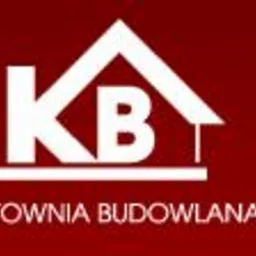 Logo hurtowni budowlanej KB z symbolem domu na czerwonym tle.