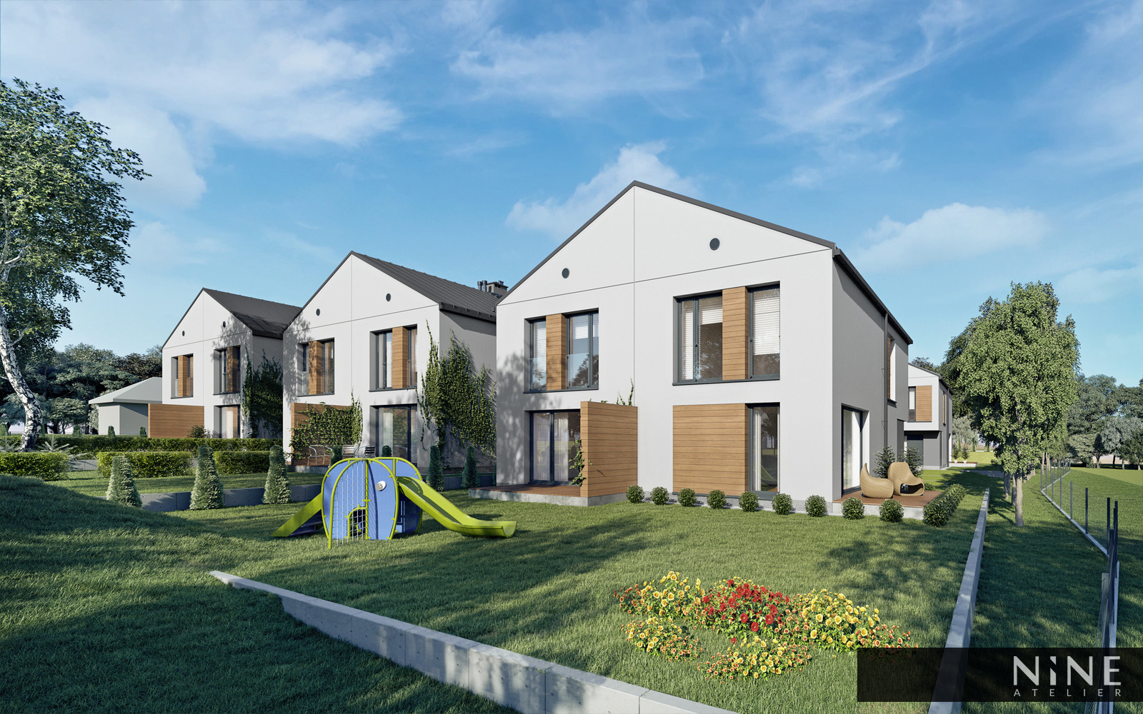 Osiedle domów jednorodzinnych w zabudowie bliźniaczej wizualizacje 3D Poznań