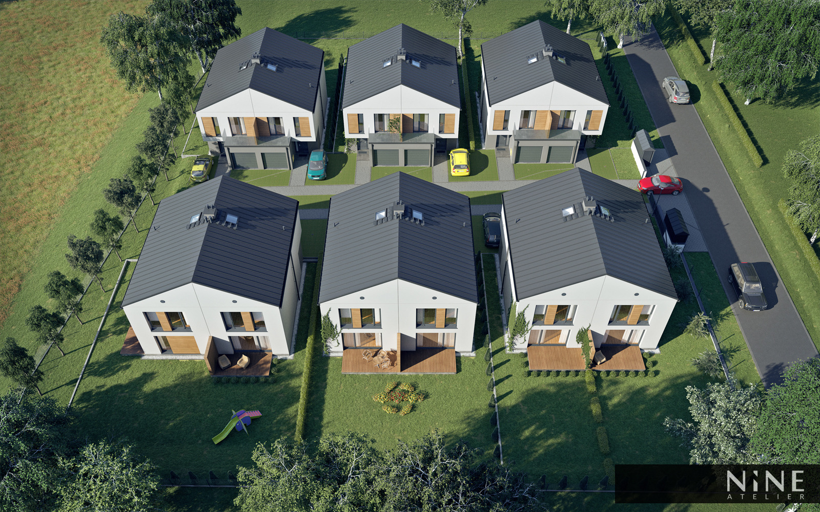 Osiedle domów jednorodzinnych wizualizacje 3D