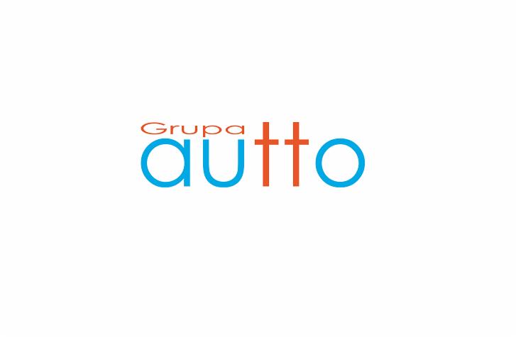 Logo firmy 'Grupa autto' z napisem w kolorach pomarańczowym i niebieskim na białym tle.