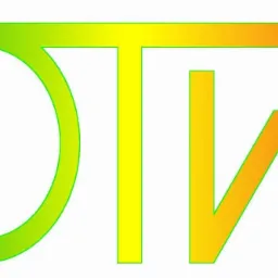 Graficzne logo 'DTW' z gradientem kolorów od zieleni do pomarańczy, na białym tle, w nowoczesnym, geometrycznym stylu.