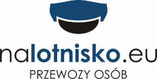 Logo firmy NaLotnisko.eu z nazwą domeny i napisem 'PRZEWOZY OSÓB' poniżej, całość w kolorystyce granatowo-białej.