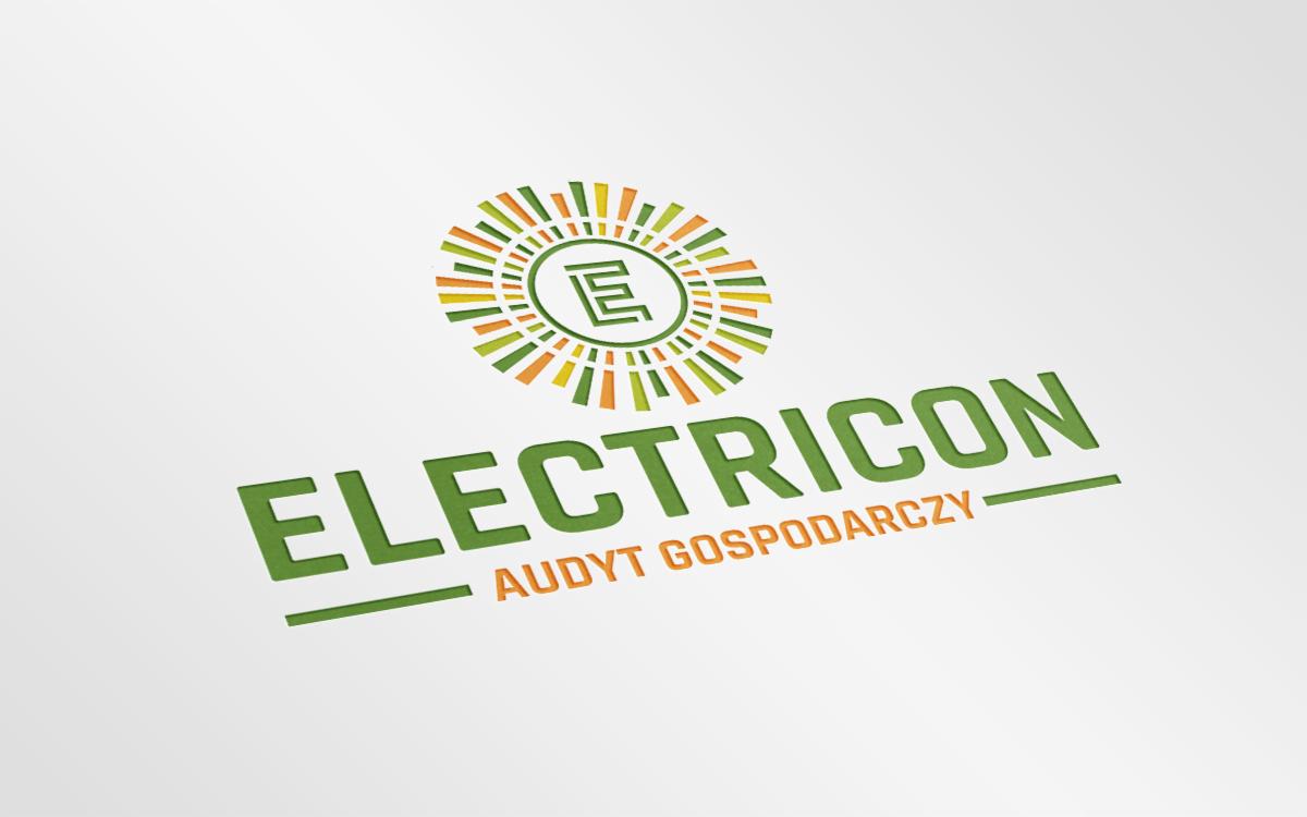 Logo firmy ELECTRICON Audyt Gospodarczy, z symbolem słońca w kolorach zieleni, pomarańczy i żółci.
