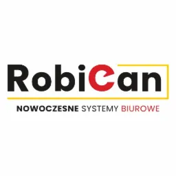 Logo firmy RobiCan, specjalizującej się w nowoczesnych systemach biurowych. Nazwa w kolorze czarnym, z czerwonym 'C' i żółtą ramką.