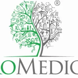 Logo firmy PROMEDIQ'A przedstawiające drzewo z ikonami medycznymi w kolorach zielonym i szarym.