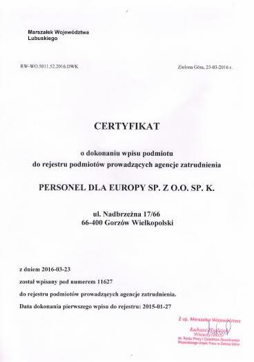 certryfikat prowadzenia działalności rekrutacyjnej