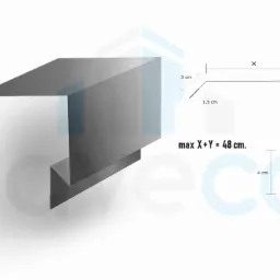 Schemat techniczny profilu blacharskiego z wymiarami, maksymalna suma X i Y wynosi 48 cm.