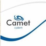 Logo firmy Camet System z elementem graficznym w kształcie koła zębatego i niebieską linią podkreślającą nazwę.