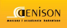 Logo firmy Denison, oferującej maszyny i urządzenia budowlane, na żółtym tle.