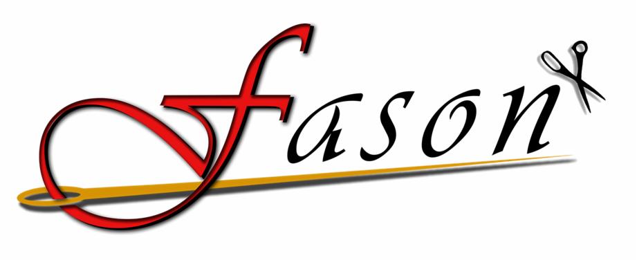 Logo firmy odzieżowej z stylizowaną literą 'f' przypominającą igłę z nitką oraz sylwetką nożyczek