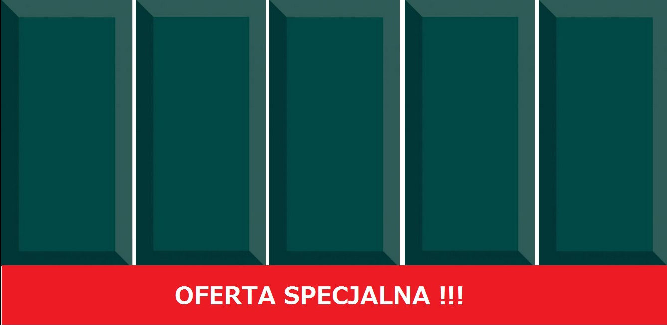Grafika prezentująca zielone płytki ścienne z czerwoną belką z napisem 'Oferta Specjalna!!!'.