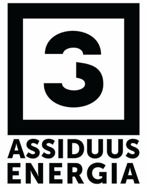 Logo firmy Assiduus Energia z symbolem '3' w kwadracie, utrzymane w czarno-białej kolorystyce.