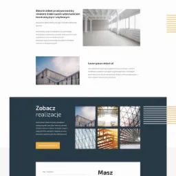Fragment strony internetowej firmy z Łomianek, prezentujący wizualizacje konstrukcji stalowych i budynków.