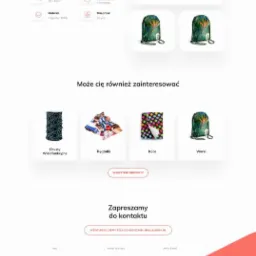 Projekt strony internetowej prezentujący worek z nadrukiem sublimacyjnym, z możliwością pobrania szablonu i danymi kontaktowymi firmy.