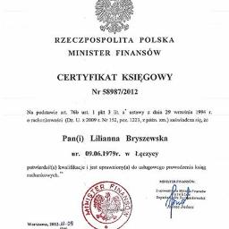 Certyfikat nadany przez Ministra Finansów