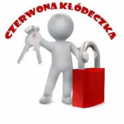 Grafika 3D przedstawiająca szarą postać trzymającą klucze i czerwoną kłódkę. Nad postacią czerwony napis 'CZERWONA KŁÓDECZKA'.