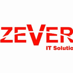 Czerwony logotyp firmy 'ZEVER IT Solution' na białym tle, z charakterystycznymi przerwami w literach.