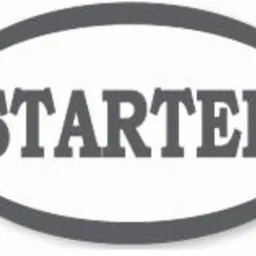 Szary, owalny znak z napisem 'STARTER' w pogrubionej czcionce. Prosty, czytelny design.