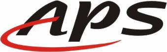 Logo firmy z napisem APS w kolorze czarnym, z czerwonymi elementami graficznymi powyżej i poniżej.