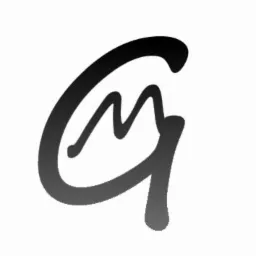 Stylizowane logo składające się z litery 'G' z wkomponowanym kształtem przypominającym literę 'M', gradient od ciemnego do jasnego szarego na białym tle.