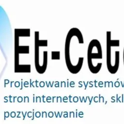 Logo firmy Et-Cetera z niebieskim gradientowym symbolem po lewej i czarnym napisem nazwy firmy. Poniżej tekst: Projektowanie systemów WWW, stron internetowych, sklepów - pozycjonowanie.