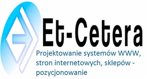 Logo firmy Et-Cetera z niebieskim gradientowym symbolem po lewej i czarnym napisem nazwy firmy. Poniżej tekst: Projektowanie systemów WWW, stron internetowych, sklepów - pozycjonowanie.