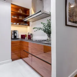 meble z frontami fornirowanymi i lakierowane na wysoki połysk